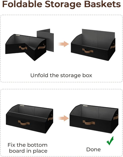 StorageWorks Closet Storage Bins, Trapezoid Organizer Box for Shelves, Fabric Clothes Bin, Foldable Organizing Baskets with Handles, Large, Black, 3-Pack