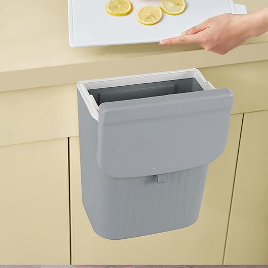 3.2 Gallon/12 L Wall Mounted Garbage Can, Hanging Cabinet Trash Can with Lid, Grey