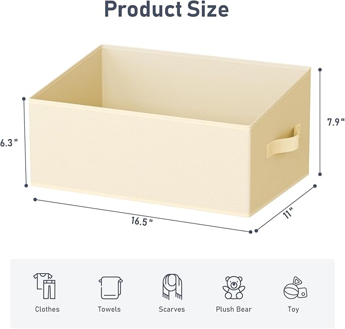 DIMJ Large Closet Storage Bins 8 Pack - Fabric Trapezoid Closet Organizer Bin, Foldable Storage Baskets for Shelves, Closet Shelf Organizer, Clothing Storage Box for Toys, Books, Towel, Clothes, Beige