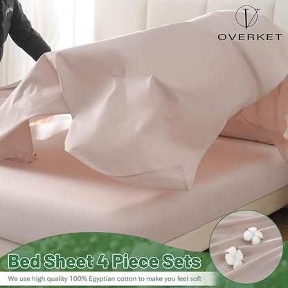 100% Egyptian Cotton Sheets King Size 4PCS 1000 Thread Count Sateen Weave Soft Breathable 16-Inch Deep Pocket （King,Dusty Pink）