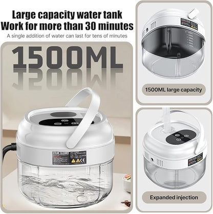 Irishom Pressurized Handheld Steam Cleaner with 3 Brushes and Extended Rod, Deep Cleaning Steamer with 6 Gear Adjustable Digital Touch Screen 1500ml Water Tank
