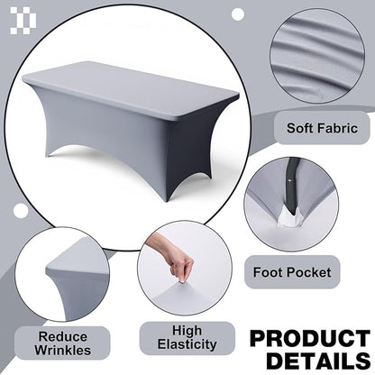 Trlyc 1 Pack 6FT Spandex Table Cloth - 72 x 30 Inch Rectangular Stretch Tablecloth, Wrinkle Resistant Scretch Table Cover for Wedding, Party, Banquet, Picnic, Outdoor Decoration (1Pcs,Grey)