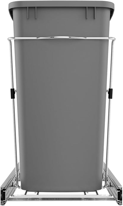 Rev-A-Shelf Pullout Trash Can for Kitchen Cabinets 35 Qt Garbage Waste Recycling Bin w/ Full Extension Slide, Metallic Silver, RV-12KD-17C S