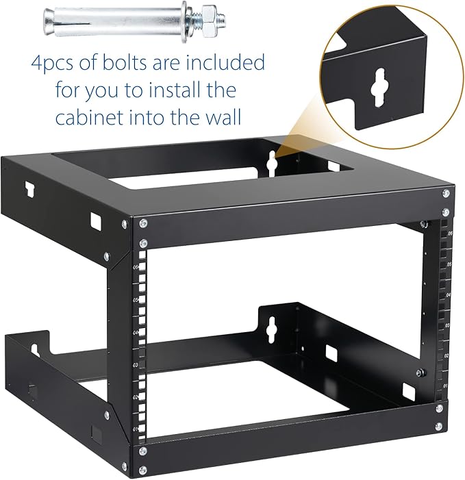 6U Wall Mount Rack Open Frame 19 Inch Server Equipment Network Cabinet 18 inches Depth Black by Tedgetal