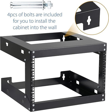 6U Wall Mount Rack Open Frame 19 Inch Server Equipment Network Cabinet 18 inches Depth Black by Tedgetal
