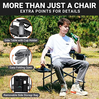 KingCamp 2-Pack Directors Camping Chair with Padded Folding Portable Seats, Black