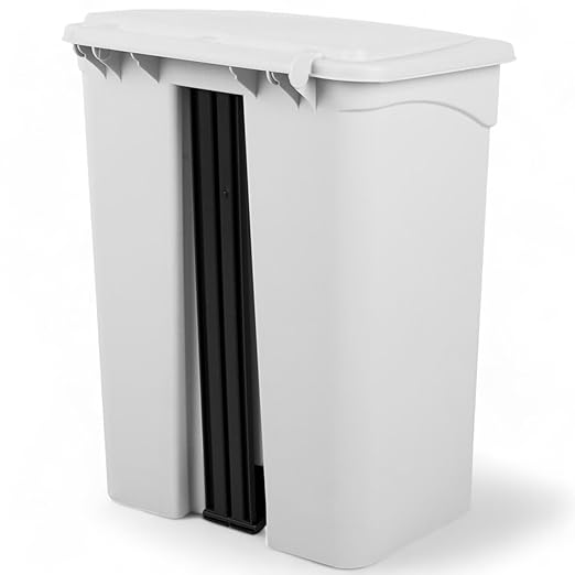 PRO&Family Step-On Trash Can with Lid, Plastic Waste Bin, Foot Pedal Operation (White, 12 Gallon)