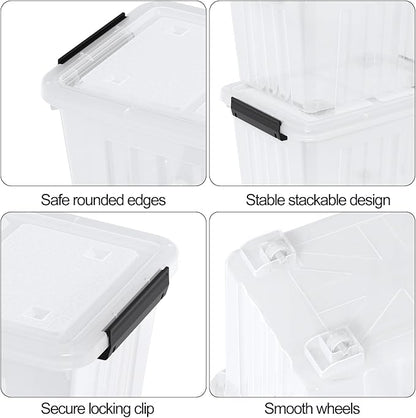 Zopnny 50 Quart 4 Pack Plastic Storage Container with Lid, Wheeled Clear Storage Latch Boxes