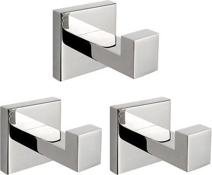 NearMoon Bath Towel Hooks -SUS304 Stainless Steel Square Clothes Robe Hooks Hanger, Heavy Duty Coat Hooks for Bathroom Livingroom Hotel Kitchen Garage, Wall Mounted - 3 Pack (Chrome Finish)