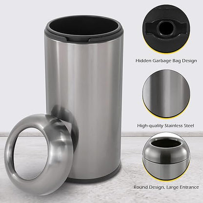 Dyna-Living Stainless Steel Trash Can Outdoor Large Garbage Can with Lid Open Top Trash Bin Commercial Big Kitchen Garbage Bin Industrial Metal Trash Enclosure (Black)