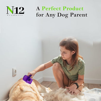 N12 Cat, Dog Hair Remover/Lint Roller and Grooming Hair Bush Combo – Pet Fur Remover for Couch, Furniture, Carpet, Car Seat & Self-Cleaning Slicker Grooming Brush with Long Pins for Shedding