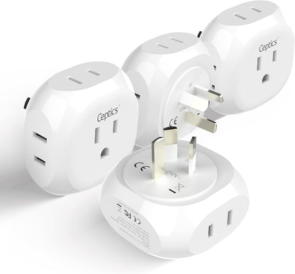 Ceptics Australia, New Zealand, China Travel Plug Adapter by - 4 Input - USA to Any Type I Countries Such as New Zealand, Argentina and More - 4 Pack (PT-16), White (PT-16-4PK)