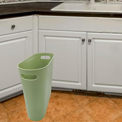 Small Trash Can Plastic Bathroom Wastebasket 3.2 Gallon Slim Garbage Container Bin with Handle for Home Kitchen Bathroom Bedroom Office, 2 Pack (Green)