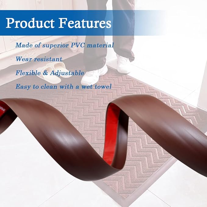 Floor Transition Strip Self Adhesive Carpet & Flooring Transitions Edging Trim Strip PVC Threshold Transitions Suitable for Threshold Height Less Than 5mm (10Ft, Brown)