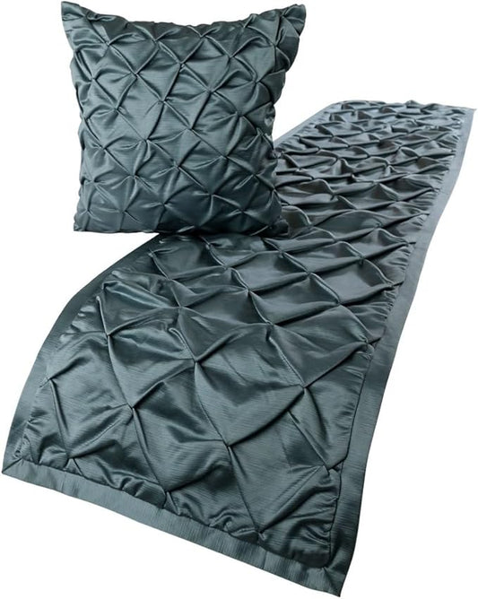 The HomeCentric Designer Blue Full 68 x 18 inch Bed Runner with 2 Pillow Cover Set, Satin Pintucks Bed Scarf, Solid Color Modern - Satin Nights