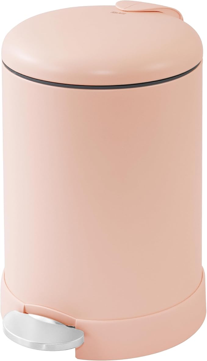 Glad Small Trash Can, 1.2 Gallon | Round Stainless Steel Garbage Bin with Soft Close Lid & Step Foot Pedal | Metal Waste Basket with Removable Inner Bucket, Rust