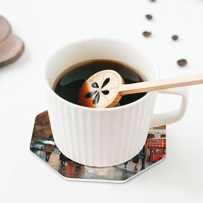 4Pcs Leather Coaster for Drinks London Impression Cup Coasters Aesthetic Drink