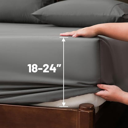 Extra Deep Pocket King Sheets 18-24 Inch 1000 Thread Count 100% Egyptian Cotton Sateen Weave Soft Breathable 4 Pieces（King，Dark Grey）