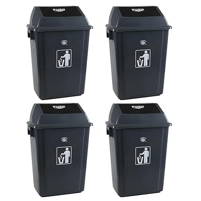 4-Pack Rectangular Waste Container with Swing Lid, 15 Gallon Commercial Trash Can, Gray