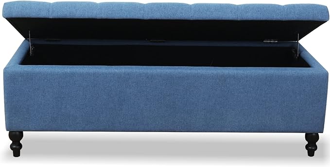 Storage Ottoman 50.2 Inches Upholstered Fabric Storage Ottoman Bench，Button Tufted Ottoman with Storage for Living Room (Blue-TP)
