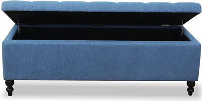 Storage Ottoman 50.2 Inches Upholstered Fabric Storage Ottoman Bench，Button Tufted Ottoman with Storage for Living Room (Blue-TP)