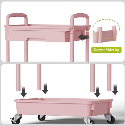 4 Tier Rolling Cart Organizer,Art Craft Diaper Bedside Snack Laundry Room Bathroom Organizer Narrow Thin Slim Rolling Trolley Utility Cart with Wheels for Kitchen,Office(Pink)