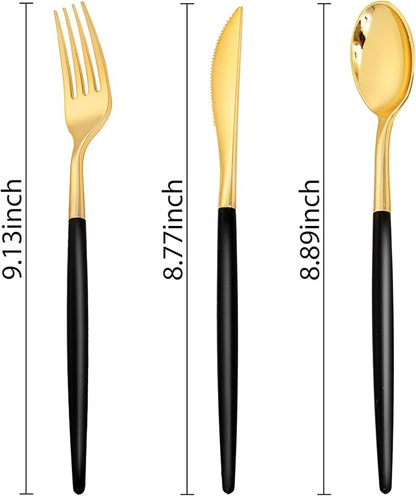 SUT Gold Plastic Silverware (160Pcs) Forks and Spoons Disposable, 80 Gold Plastic Forks, 40 Gold Knives, 40 Gold Spoons, Black and Gold Utensils Set Disposable for Parties, Weddings,New Year