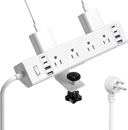 40W Fast Charging Station,Desk Clamp Power Strip 20W USB C,8 Outlets,8 USB Ports,4 USB C 4 USB A,Nightstand Edge Mount Surge Protector, 14AWG Cord, Fits 1.9" Tabletop Edge for Office,Home Furniture