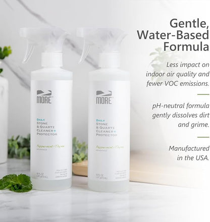 MORE Stone & Quartz Cleaner + Protector - Water Based Formula for Natural Stone and Quartz Surfaces (Pint 16 oz - Twin Pack)
