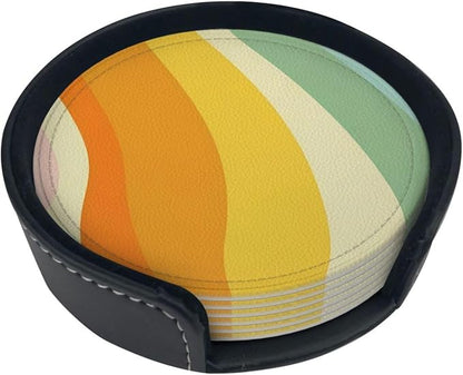 6 Pcs Groovy Retro 70s Style Cute Abstract Leather Coasters
