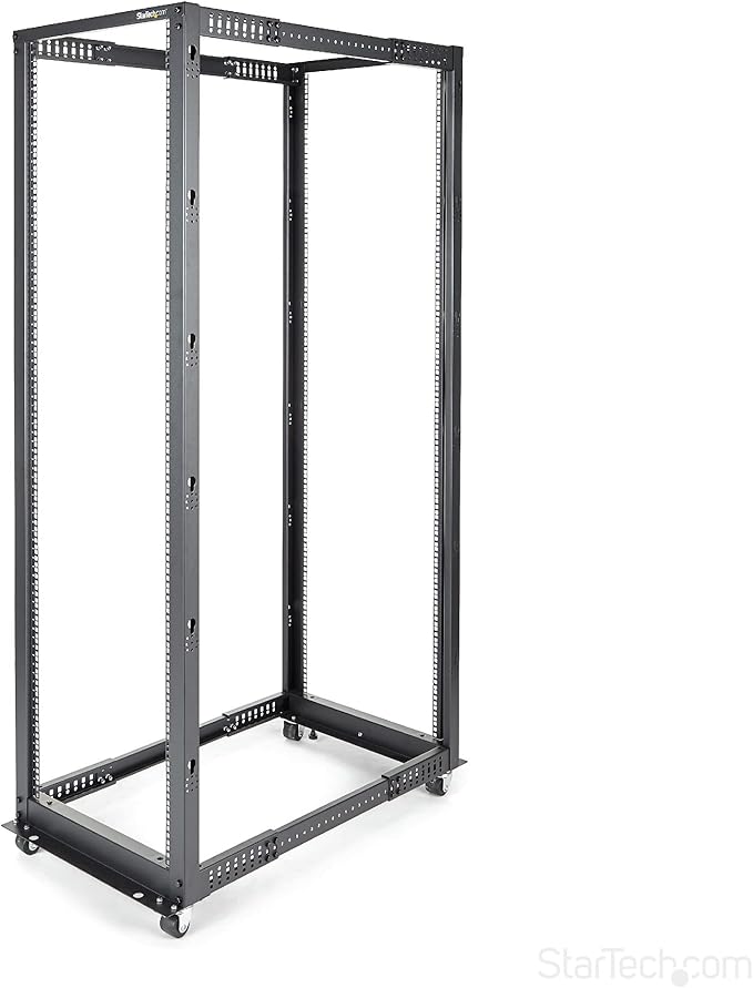 StarTech.com 4-Post 42U Mobile Open Frame Server Rack, 19in Network Rack with Wheels, Rolling Rack for Computer/AV/Data/IT Equipment - Casters, Leveling Feet or Floor Mounting (4POSTRACK42)