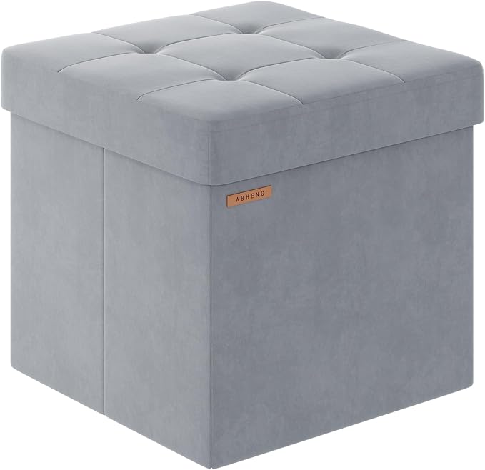 Folding Storage Ottoman, Velvet Storage Bench, Footrest, Footstool, for Living Room, Bedroom and Office,15 x 15 x 15 Inches, 300 kg Load Capacity, Dove Gray UASND04G