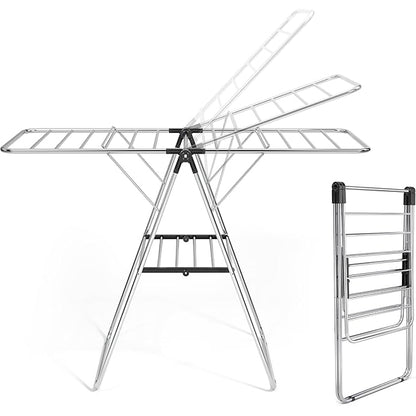 APEXCHASER Clothes Drying Rack, Drying Rack Clothing with Height-Adjustable, Foldable Gullwings Laundry Rack, Indoor Outdoor Use, No Assembly,Black