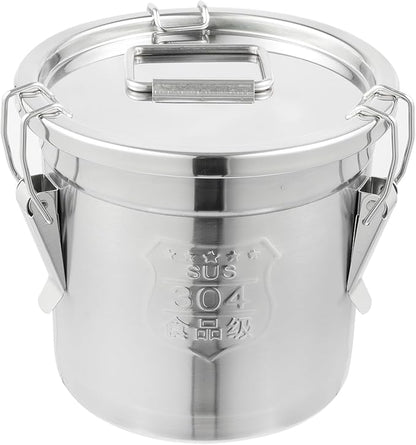 DYNAMI 304 Stainless Steel Containers With Lid,202oz Airtight Flour Container for Kitchen,5-10lbs Metal Airtight Canisters Milk Jug Coffee Bean Cookies Canisters w/Locking Clamp (6L/1.6Gal)