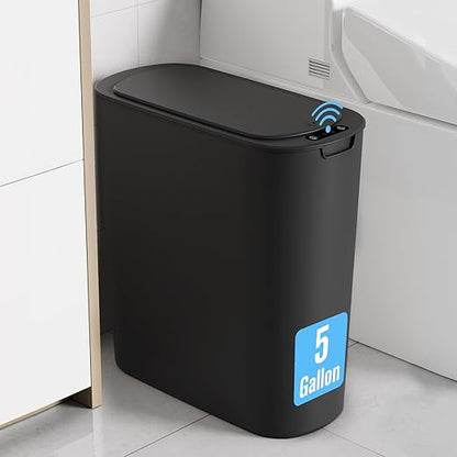 Cesun Motion Sensor Trash Can, 5 Gallon Automatic Bathroom Garbage Can with Lid, Touchless Smart Plastic Slim Wastebasket for Bathroom, Office, rv, Bedroom, Living Room, Black