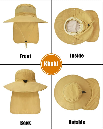 Outdoor Sun Hats with Stowable Neck Flap for Men Women UPF 50+ Mesh Summer Bucket Hat Wide Brim for Fishing Safari Hiking