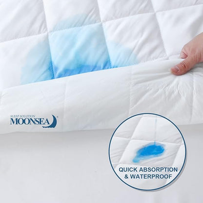 Moonsea Full Mattress Protector, Waterproof Mattress Cover - White, Fitted Sheet Style, Absorbent, Deep Pocket, Machine Washable