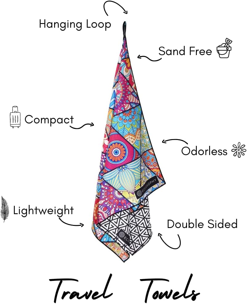 ECCOSOPHY Microfiber Beach Towel - Sand Free Towels are Quick Dry, Light Weight, Super Absorbent - Perfect Pool, Travel, Cruise, Camping Essentials - Oversized Extra Large for Adults 71x35 in