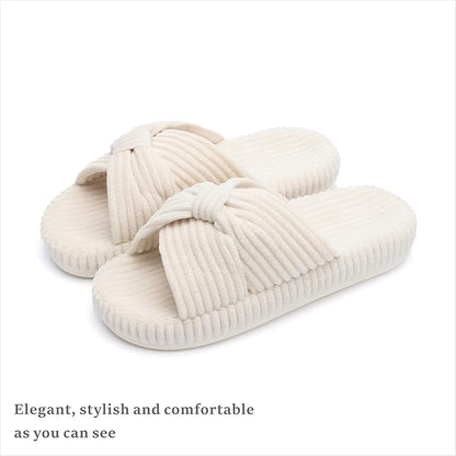 Chantomoo Slippers for Women Memory Foam House Bedroom Corduroy Bow Crossbands Slide Slipper Shoes Comfy Trendy Gift Slippers