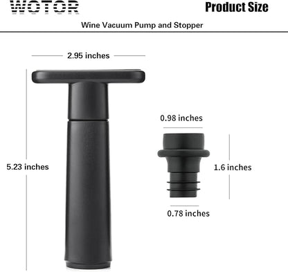 WOTOR Wine Saver Vacuum Pump with 4 Stoppers, Wine Stopper & Preserver, Reusable Bottle Sealer Keeps Fresh, Ideal Accessories Gift (Flat Handle)