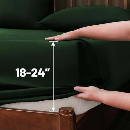 Extra Deep Pocket Queen Sheets 18-24 Inch 100% Egyptian Cotton 1000 Thread Count Sateen Weave Soft Breathable 4 Pieces（Queen,Forest Green）