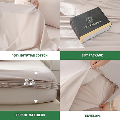 100% Egyptian Cotton Sheets Cal King Sheet Set 4PCS 1000 Thread Count Sateen Weave Soft Breathable 16-Inch Deep Pocket（California King,Dusty Pink）