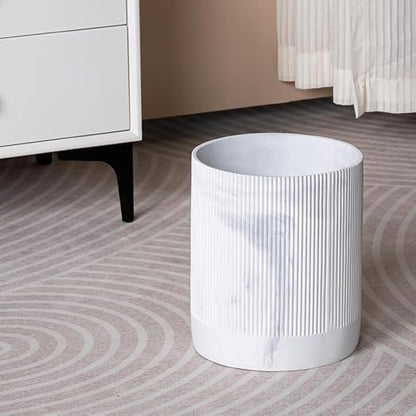 Polytree White Marble Stripe Wastebasket,Round Bathroom Trash Can 2.5 Gallon(9 Liter) Small Kitchen Garbage Can,Living Room Bedroom Trash Can, Decor Wastebasket for Home Office Marble Stripe