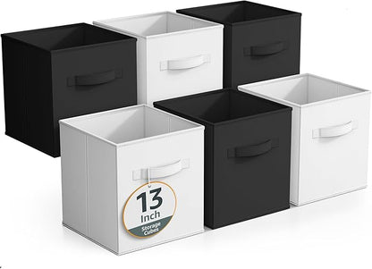 Sorbus Fabric Storage Cubes - 6 Foldable Storage Bins for Organizing Pantry, Cubbies, Toy Box - Clothes Storage & Closet Organizer - 13 Inch Collapsible Cube Baskets for Shelves with Handle