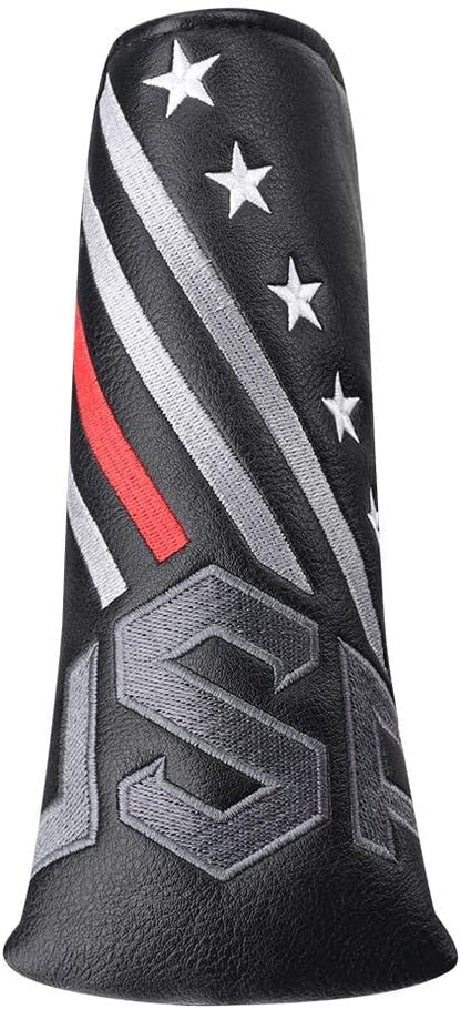 Big Teeth Golf Cover USA Stripe and Star Headcover Covers, Driver Fairway Wood Hybrid Headcovers Fits Blade Mallet Putter Iron and Woods with Magnetic Club Protector Pu Leather Golf Accessories
