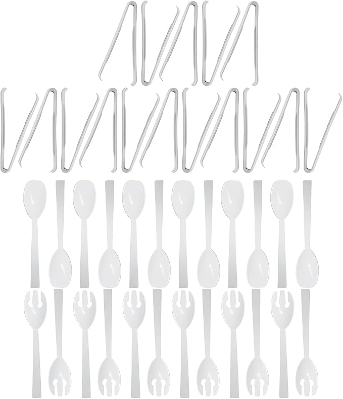 Party Essentials Plastic Party Buffet Serving Utensils Kit, Spoons/Forks/Tongs