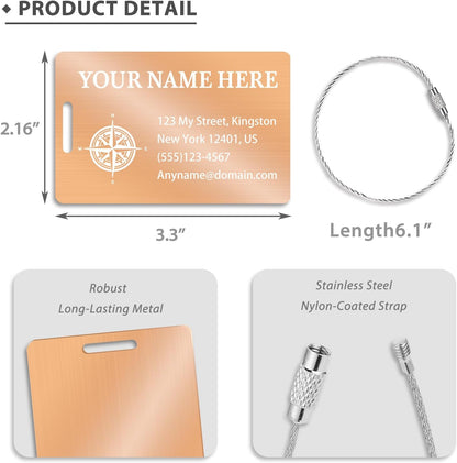 Personalized Luggage Tags for Suitcases (2/4/6/8 Pack) - Custom Engraved Metal Travel Tag, Customizable Pattern/Name/Text for Bags Backpacks Suitcases