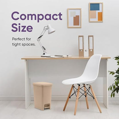 Superio Slim Step On Trash Can, Beige Waste Bin with Foot Pedal Lid 26 Liter, Kitchen, Under Desk, Office, Bedroom, Bathroom (2, 2.5 Gallon)