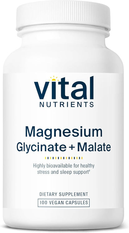 Vital Nutrients Magnesium Glycinate + Malate | 120mg Vegan Magnesium Supplement for Women and Men | Muscle, Heart, Bone Support* | Promotes Relaxation | Gluten, Dairy and Soy Free | 100 Capsules