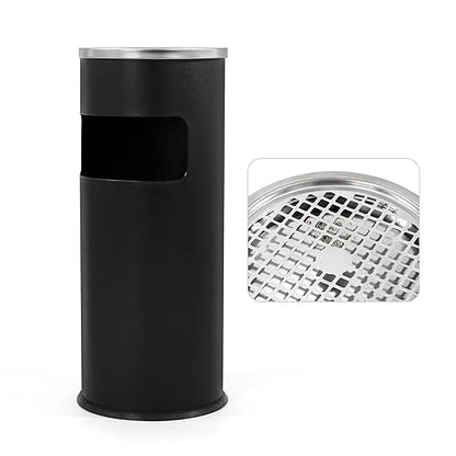 Trash Can Outdoor Waste Container Round Stainless Steel Trash Can with Removable Inner Bucket for Disposal Commercial Waste Container 9.8 x 24-Black